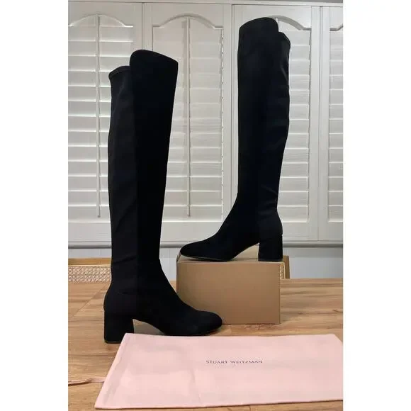 Stuart Weitzman 5050 Block Stretch Suede Over-The-Knee Black Boots Size 8 NWOB - Picture 6 of 12